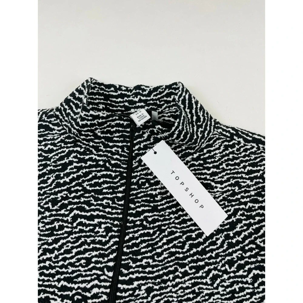 Topshop Crop Shirt Women's Size 10 Black White Zebra Print Full Zip Short Sleeve - Picture 6 of 8